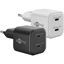 Chargeur rapide double usb-c™ pd GaN Nano (35 w) noir, 2x ports usb-c™ (Power Delivery). Version couleur noir
