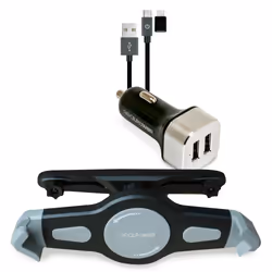 RealPower Tablet Car Set Zubehoer-Set fuer Tablets, Tablette / UMPC, Support actif, Voiture, Noir, Argent