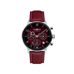 Montre Homme Zeppelin Hindenburg Acier Chrono Solaire Cuir Rouge 8086-2