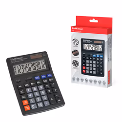 ErichKrause DC-4512, Bureau, Calculatrice basique, 12 chiffres, Batterie/Solaire, Noir