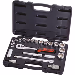 Cliquet réversible 45 dents Avec système d'éjection des douilles Poignée bi-matière Coffret robuste en matière plastique Chro ...
