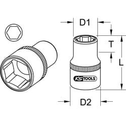 Kstools - 1 Douilles 6 pans, courtes, 36 mm
