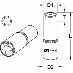 Kstools - 1/2 Douilles Torx e, longues, E22