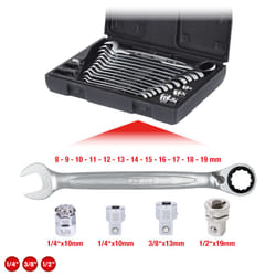 Jeu de clés mixtes à cliquet réversible GEARplus,16 pcs