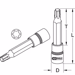 Kstools - 1/2 Douilles tournevis Torx, CHROMEplus, longues, T10