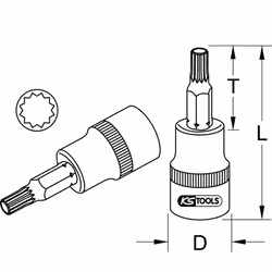 Kstools - 1/2 Douilles tournevis xzn CHROMEplus, M14