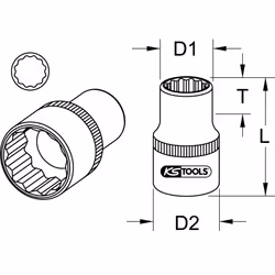 Kstools - 3/4 Douilles 12 pans, courtes, 3/4