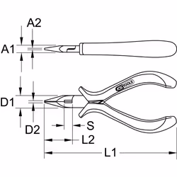 KS TOOLS Pince électronique à bec demi-rond,droit, 130mm