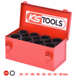 KS Tools 515.0510, Ensemble de douilles, 3/4", 8 tête(s), Acier au chrome-molybdène, ISO 1174, DIN 3121, 4,2 kg