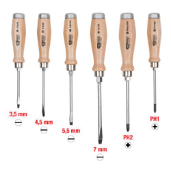 Jeu de tournevis à frapper, manche bois, 6 pcs