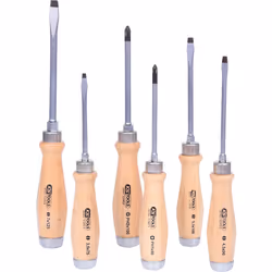Jeu de tournevis à frapper, manche bois, 6 pcs