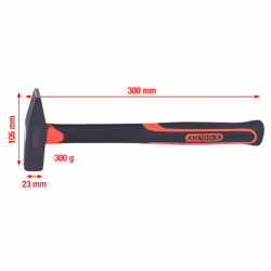KS Tools 142.1331, Marteau à tête plate, Acier, Fibre de verre, Noir, 30 cm, 500 g