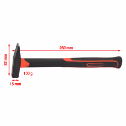KS Tools 142.1311, Marteau à tête plate, Acier, Fibre de verre, Noir, 26 cm, 180 g
