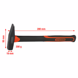 KS Tools 142.1321, Marteau à tête plate, Acier, Fibre de verre, Noir, 28 cm, 280 g