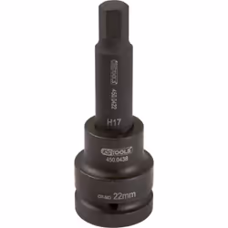 Carré intérieur selon DIN 3121 / ISO 1174 Uniquement pour utilisation à chocs Chrome-Molybdène - 6 pans en mm: 19.0 mm - Carr ...