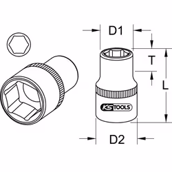 Kstools - 3/8 Douilles 6 pans, 7/8