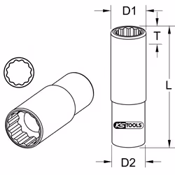 Kstools - 3/8 Douilles 12 pans, longues, 10 mm