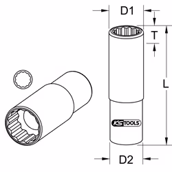 Kstools - 1/2 Douilles 12 pans, longues, 30 mm
