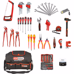 Description générale Ce kit complet d'outils sanitaires et de chauffage, livré dans un sac SMARTBAG, comprend 126 pièces esse ...