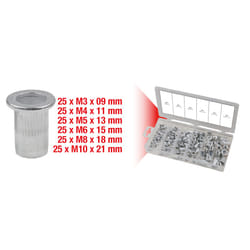 Assortiment de rivets filetes aluminium, M3x9mm-M10x21mm, 150 pcs