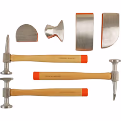 Pour travaux de débosselage des carrosseries en aluminium Coffret de rangement Contenu : 4 Tas : talon, virgule, américain et ...