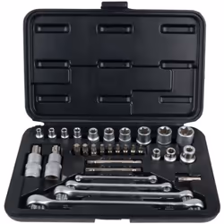 Finition chromée satinée Chrome Vanadium Coffret de rangement - Carré d'entraînement en pouce: 1/4" + 3/8" + 1/2" - Code EAN: ...