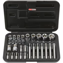 Finition chromée satinée Chrome Vanadium Coffret de rangement - Carré d'entraînement en pouce: 1/4" + 3/8" + 1/2" - Code EAN: ...