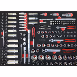 Description générale Module de douilles et accessoires 1/4'' - 3/8'' - 1/2'', comprenant 175 pièces, conçu pour les servantes ...