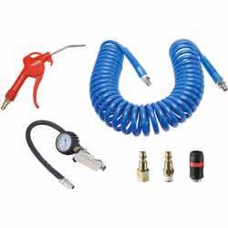 Comprend : rallonge spiralée / souflette / manomètre raccords pneumatiques M + F / coupleur rapide F - Code EAN: 404214666468 ...