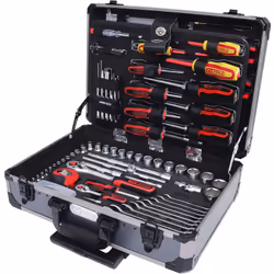 Kit d'outils universel 1/4'' + 1/2'', 130 éléments, 6 pans. Produit livré = monté. Nombre d'éléments = 130 pces. Matériau = a ...