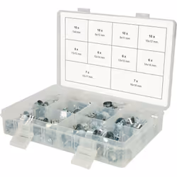 Adapté pour diamètres de flexibles 7 - 18 mm Livré dans un coffret en plastique Pièces dans l'ensemble 78 Poids 550 Emballage ...