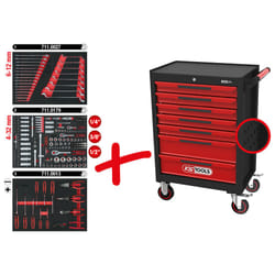 ECOline Servante d'atelier NOIR/ROUGE avec 7 tiroirs et 215 outils d'excellente qualité