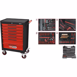 ECOline Servante d'atelier NOIR/ROUGE avec 7 tiroirs et 515 outils d'excellente qualité