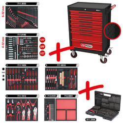 ECOline Servante d'atelier NOIR/ROUGE avec 7 tiroirs et 598 outils d'excellente qualité