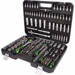 6 pans Système FlankTraction Finition satinée Chrome Vanadium Coffret robuste en matière plastique Entraînement carré en pouc ...