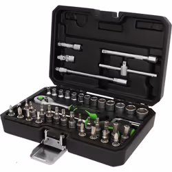6 pans Système FlankTraction Finition satinée Chrome Vanadium Coffret robuste en matière plastique Entraînement carré en pouc ...
