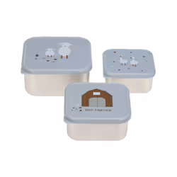 Lässig Boîtes à goûter enfants (Lot de 3) - Tiny Farmer, bleu, Ensemble boîte repas, Enfant, Bleu, Polypropylène (PP), Acier ...