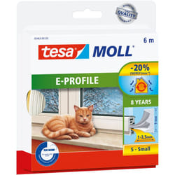 Tesa - moll Joint en caoutchouc E-profile - joint autocollant pour isoler les interstices des fenêtres et des portes - blanc - 6 m x 9 mm x 4 mm