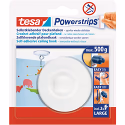 Crochet de plafond tesa Powerstrips - Crochet rotatif autocollant blanc pour suspendre des décorations de plafond - Avec tesa ...