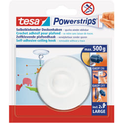 Tesa - Crochet de plafond Powerstrips - Crochet rotatif autocollant blanc pour suspendre des décorations de plafond - Avec Powerstrips Large