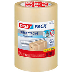 Tesa - pack Ultra Strong - Ruban adhésif pvc pour un emballage ferme et un regroupement sécurisé - transparent - 66 m x 50 mm, lot de 3