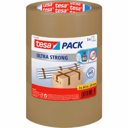 tesapack Ultra Strong - Ruban adhésif PVC pour un emballage ferme et un regroupement sécurisé - marron - 66 m x 50 mm, lot de ...