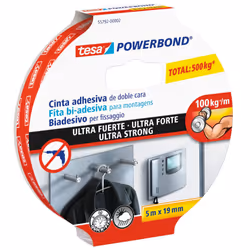 TESA Powerbond ULTRA STRONG, Adhésif double-face, Blanc, 5 m, Intérieure et extérieure, Plastique, Bois, 10 kilogramme par ce ...