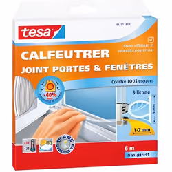 TESA Joint portes et fenêtres - Silicone - 6 m x 9 mm x 7 mm - Transparent