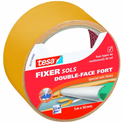Adhésif double-face conçu spécialement pour la fixation de revêtements sur sols lisses. Double-face à forte adhérence Idéal p ...