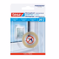 TESA 77740-00000, Adhésif double-face, Transparent, 1,5 m, Intérieure et extérieure, Verre, Plastique, 20 kilogramme par cent ...