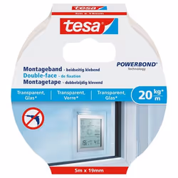 TESA 77741-00000, Adhésif double-face, Transparent, 5 m, Intérieure, Verre, 0,2 kilogramme par centimètre