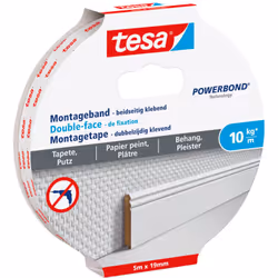 Ruban de montage tesa® pour papier peint et plâtre, force de maintien de 10 kg par mètre - ruban de montage solide double fac ...