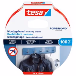 TESA 77747-00000, Adhésif double-face, Blanc, 0,19 m, Intérieure, Céramiques, Bois, 1 kilogramme par centimètre