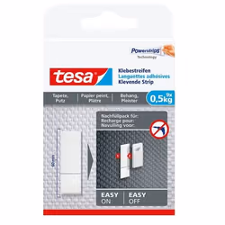 TESA Languettes adhésives pour papier peint & plâtre 0.5kg, Adhésif double-face, Blanc, Intérieure, Papier, Plâtre, 0,5 k ...